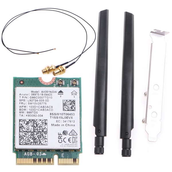 WiFi Desktop Kit AX201NGW laajentaa WiFi 2.4GHz/5GHz BT 5.0 Dual Band sisältää RF-kaapelin High Gains -antennit ja kiinnikkeet