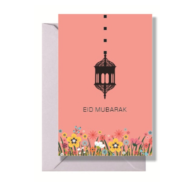6st tecknad muslimsk figur print Eid Mubarak gratulationskort med kuvert och klistermärken Vikbar kyrka Ramadan inbjudan anteckningskort null - A