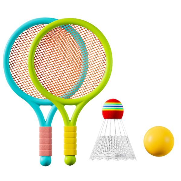 Kid Badminton Fjädrar Tennisracketar Set för barn Utomhus inomhussport Green and blue