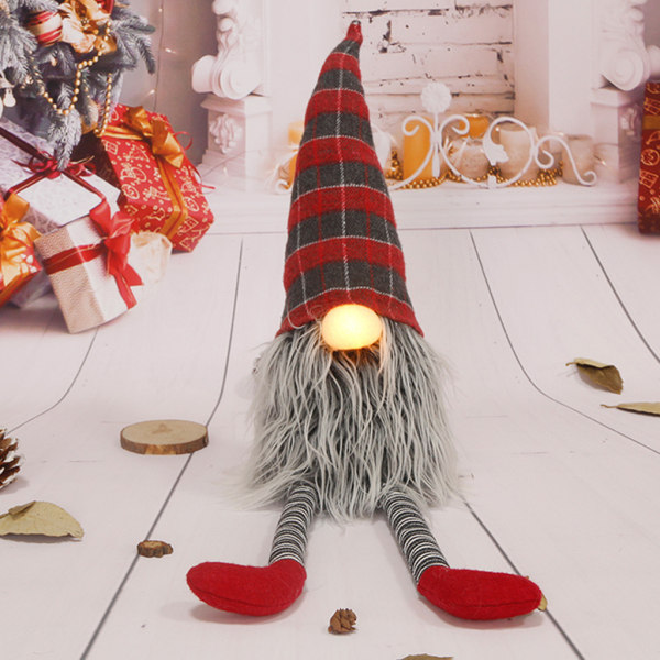 60cm/23in Toy Figure Gnome Uppstoppad tomte för docka för m/ stickad mössa Långa ben till jul Holiday Home Skrivbordsdekor Par null - 1
