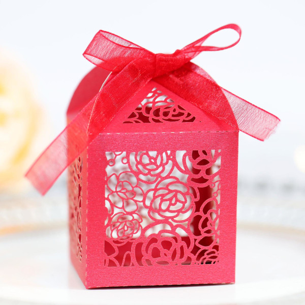 100 st Rose Flower Pearl Paper Hollow Favor Gift Candy Box Förvaringsdekoration Gold