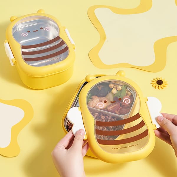 Matboks i rustfritt stål med sikker lås, Bees Lunch Box Outing Tableware