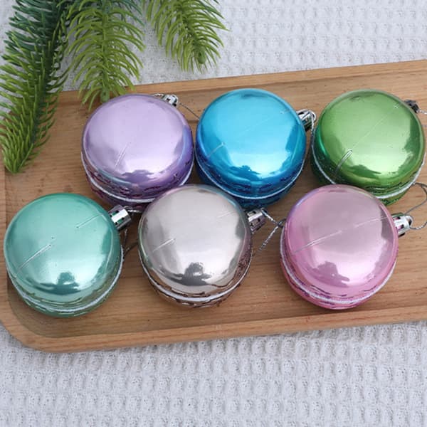 Färgglada julmacaron-tårtdekorationer 6 st bärbara plasthängen