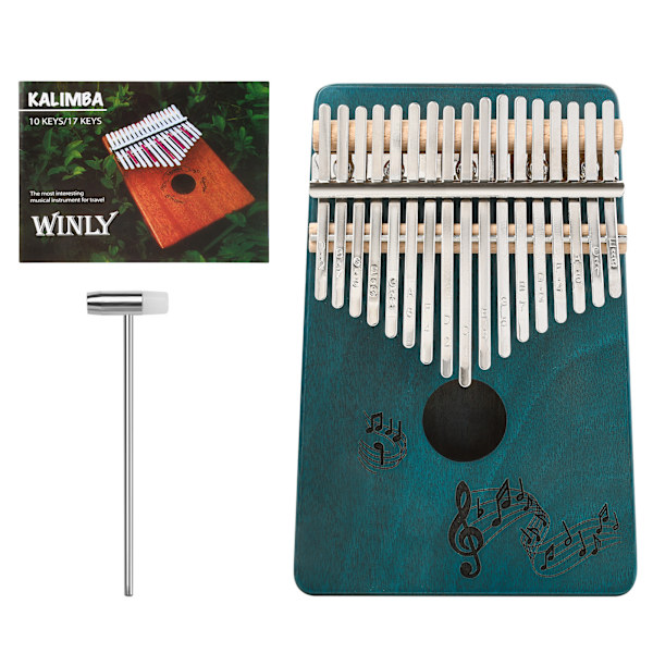 Trä Kalimba Instrument Bärbar 17 Tangenter Finger Piano Musikaliska Piano Verktyg Blue Bote