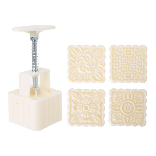 4 kpl Neliömäinen käsipuristin leima Moon Cake Decor Tynnyri Mooncake Mold 100g Tee-se-itse työkalu