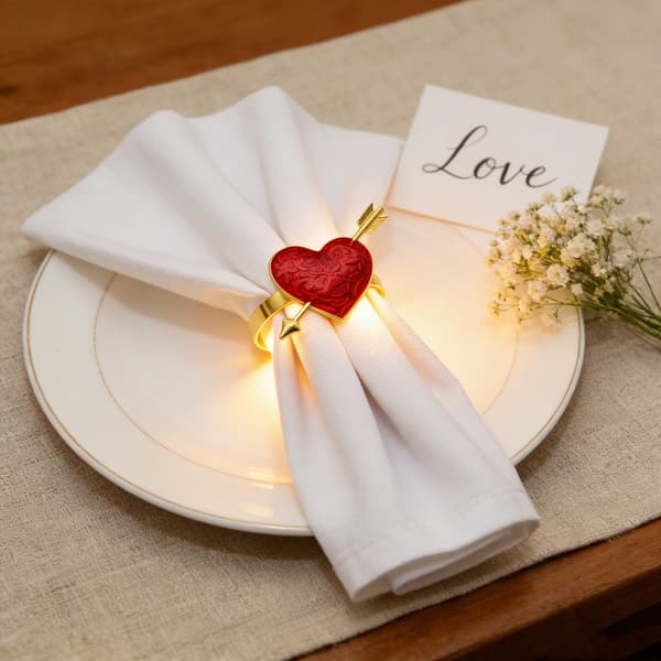 Sæt med 6 kærlighedshjerte servietringe til borddækning Valentinsdagsgave
