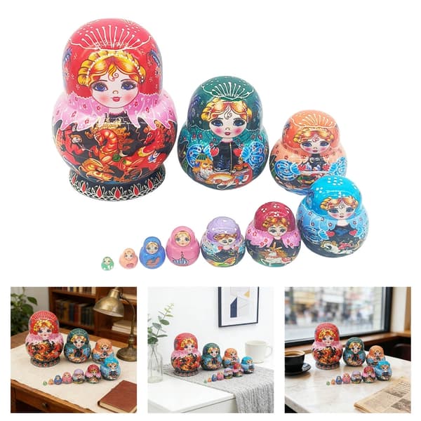 Kunstneriske russiske \"Nesting Dolls\" håndlaget med unike design, 10 lag