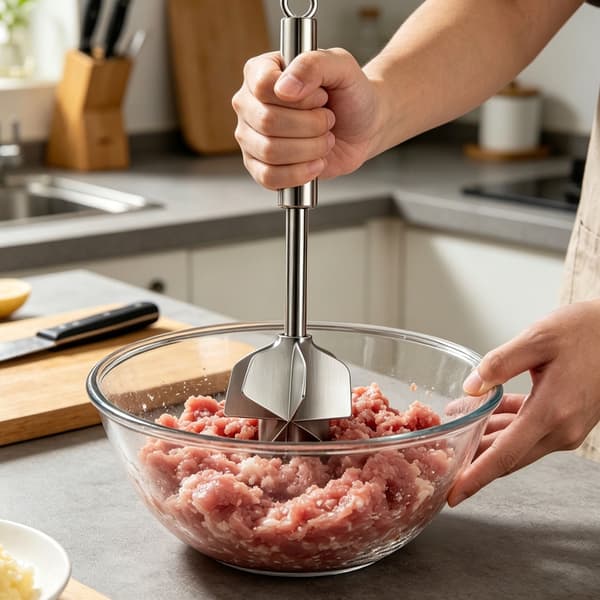 Multifunktionel håndbetjent kødhakker i rustfrit stål med 6 knive