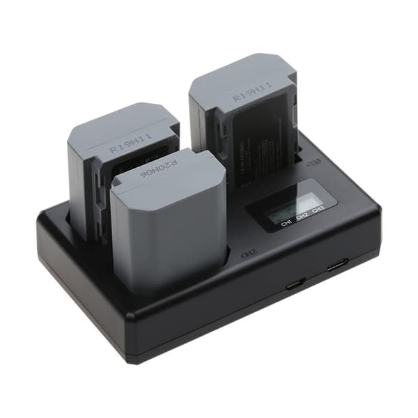 USB C-kamerabatteriopladerdockingstation med 3 pladser og statusdisplay til rejser