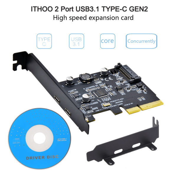 10 Gb USB 3.1 til Dual Type-C udvidelseskort PCI-E 4X til USB 3.1 Gen2 USB C-adapter til stationær pc-computer