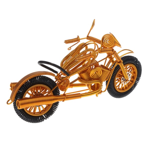 Aluminiumtråd Vävd Motorcykel Skulptur Modell Inflyttning Present Staty Prydnad för Hem Sovrum Kontor Skrivbordsdekor Gold