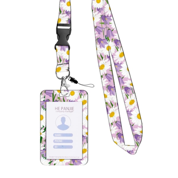 Flower Print Badge Holder Udtrækkelig Reels Clip og Lanyard Sæt til Student null - A