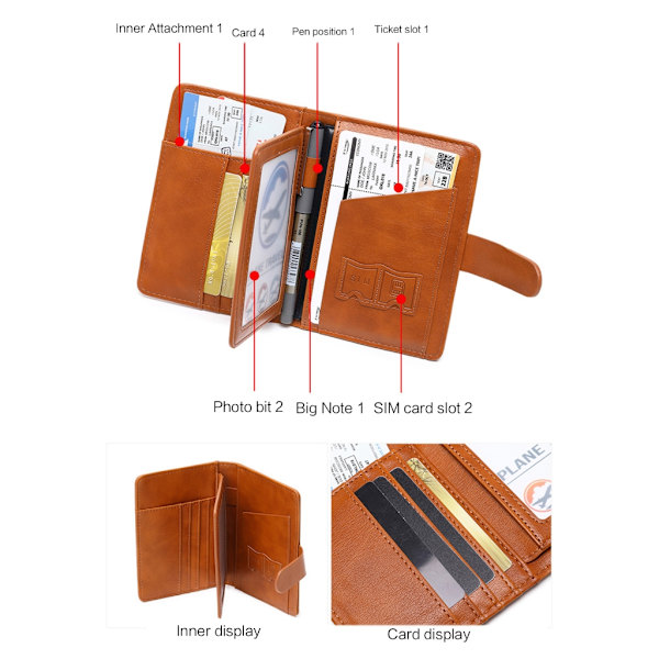 PU-nahkainen RFID-estopassipidike Matkakortti Lompakon passin cover Black