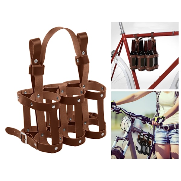 Olutpullon kantolaukku kahvalla, taitettava pullonkantolaukku, johon mahtuu 6 pulloa Leather brown