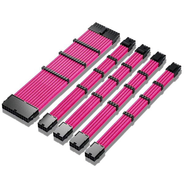 PSU Power Förlängningssats, 18AWG 24Pin ATX 8Pin GPU/CPU Sleeved Kabel Pink