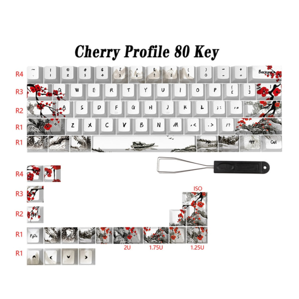 CherryProfile Keycaps Tyska Franska Spanien Japanska Engelska DyeSub Keycaps PlumBlossom 80Keys CherryProfile Keycaps null - German