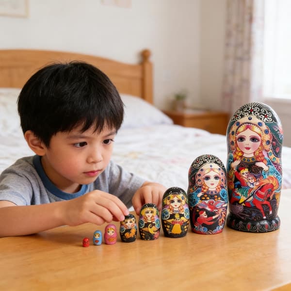 10-lagers ryska \"nesting dolls\" med lackerat mönster, träkonst, folklig Matryoshka