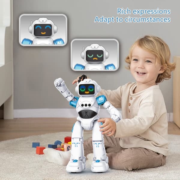Interaktiv programmerbar robot med geststyrning och musikdans för barn