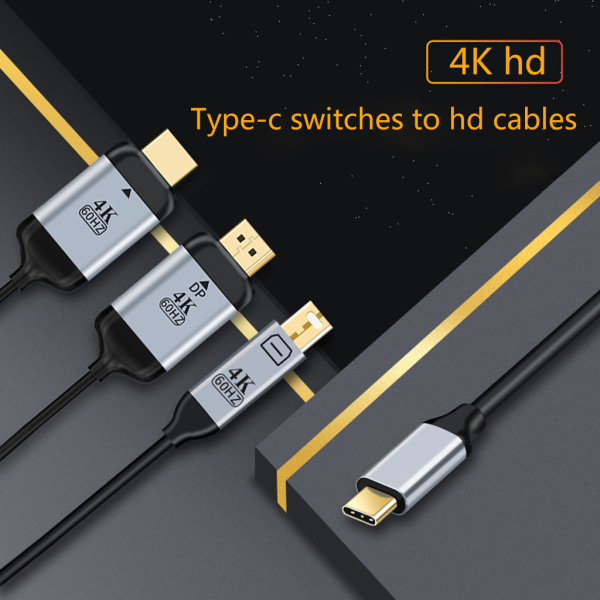 USB C till Displayport-kabel 4K@60Hz, USB Typ C till DP-adapterkabel 6 fot, USB C-enheter Anslut till HDTV-monitorprojektor null - 3