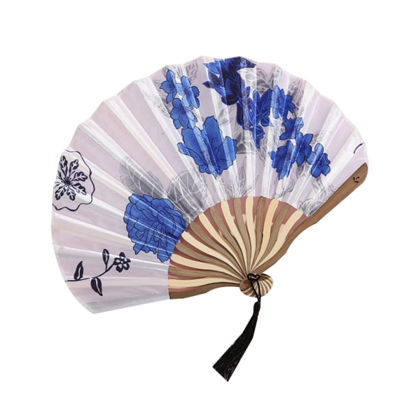 Vintage Shell Fan Silk Bamboo Folding Fans Bröllop Hand Fan för Bröllopsdans Blue flowers on whit