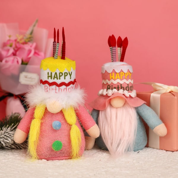 Grattis på födelsedagen Gnome Farmhouse Tomte Plysch Skandinavisk Nisse Dvärg Elf Ornament Kök Tiered Brick Dekorationer null - A
