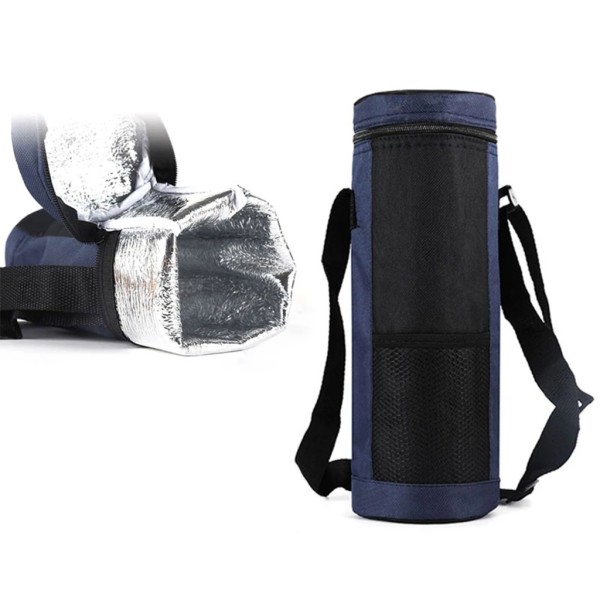 Vattenflaska för bärväska Isolerad vattenflaskhållare påse med axelrem för promenader Klättring Vandring Camping Blue