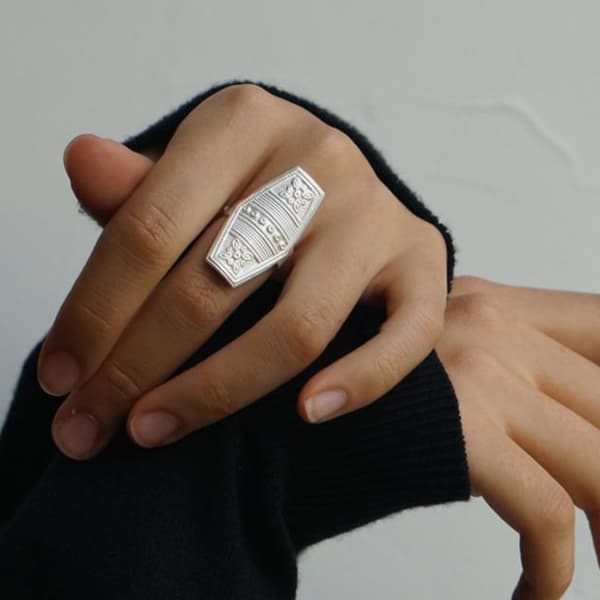 Kunstinspireret ring, legeringskonstruktion, unisex mode ring