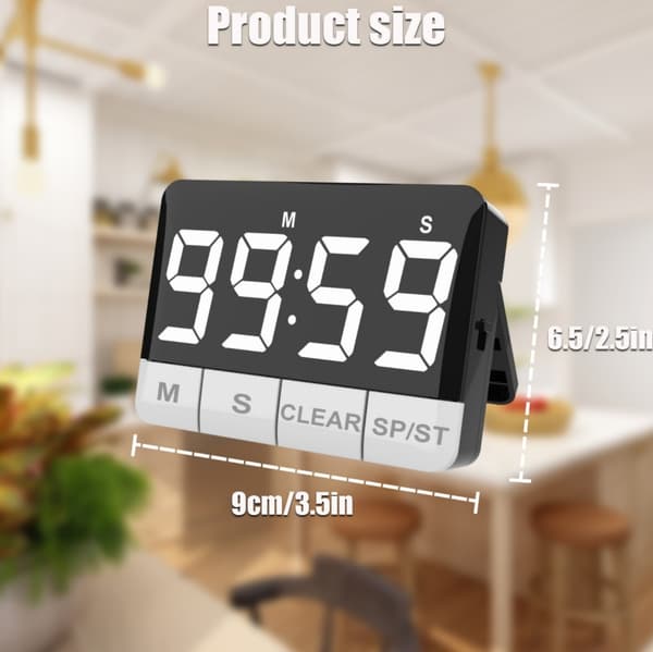 Stor LED-timer justerbar for kjøkkenbaking, lekser og kontorbruk