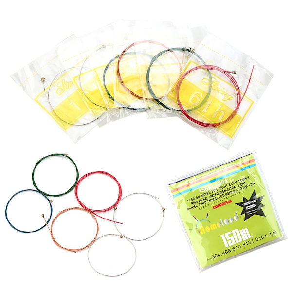 Sæt med 6 stk. guitarstrenge i forskellige farver - Multi-Color Strings Pack