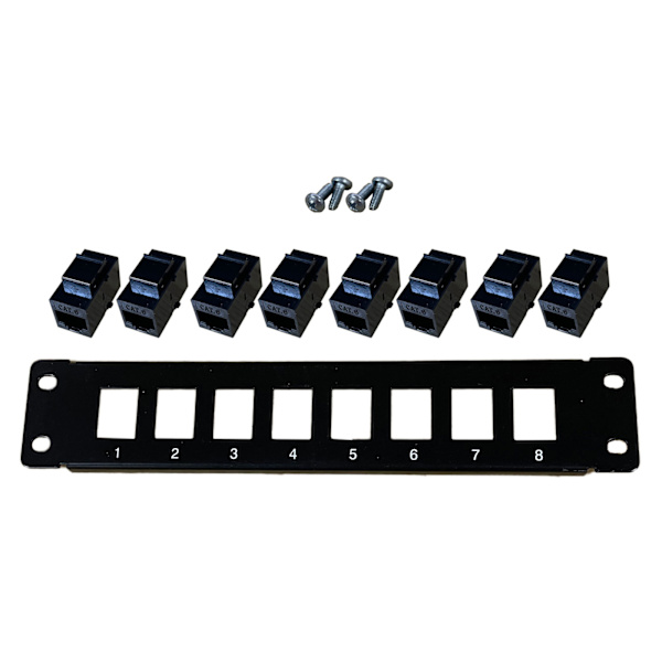 8-porter for Cat 6 skjermet patchpanel RJ45 Network 10G klarmetallhus Fargekodet merking for T568A og T568B Wiri