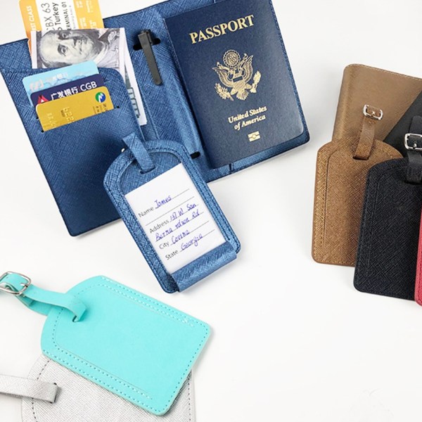 PU-nahkainen passipidike Matkatavaralappu Söpö luottokorttiteline pariskunnille Blue