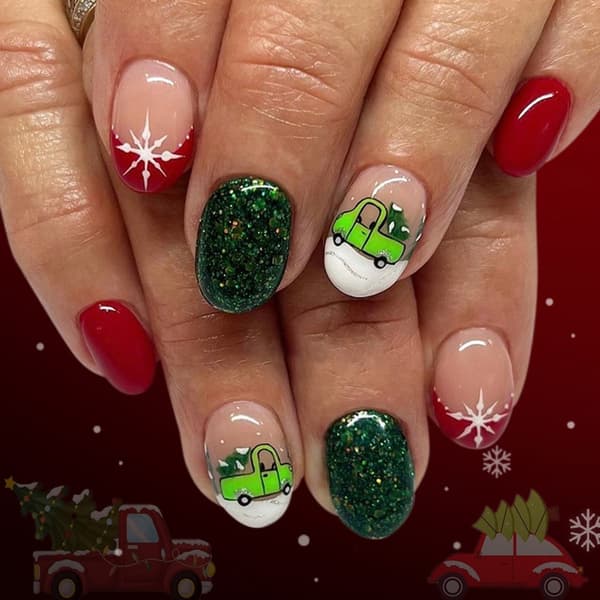 Flash Press On Fingernegl Winter Holiday Design Stabil Oval Formad Manikyrset