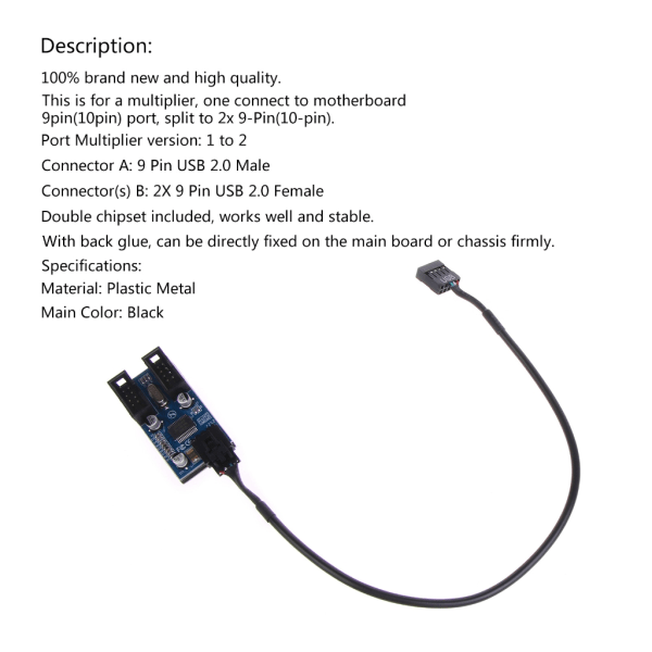 9pin USB Header 1 till 2 förlängningskabelkort Desktop 9Pin USB 2.0 HUB-kontakt