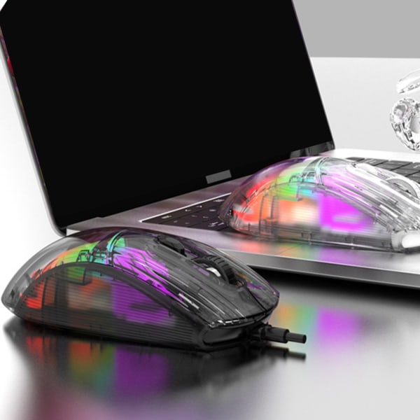 XYH10 Wired Mouse Gamer RGB Light Justerbar Transparent Game Mouse 6-växlad 7200DPI för tjejer Stationär bärbar dator Black