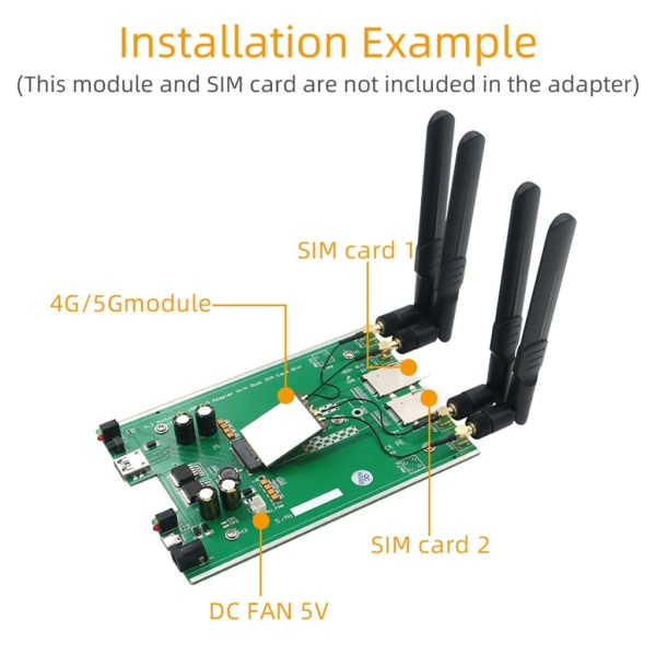 NGFF M.2 till USB3.0 trådlös moduladapterkort med SIM-kortplats 4-antenn