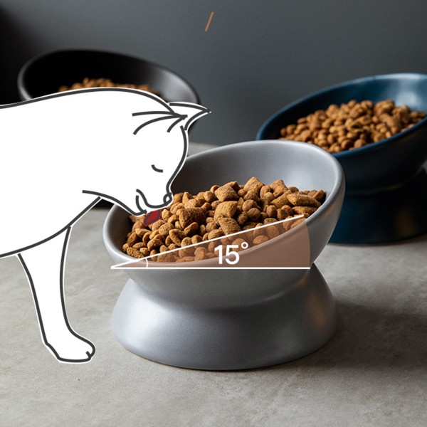 Upphöjd för kattskålar Liten hund 15° lutad Upphöjd matskål Keramik Stativmatare för katter och valpar 6 färger White