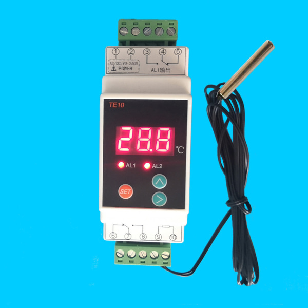 2-vägs reläutgång temperaturlarmregulator Din-skena termostat med sensor