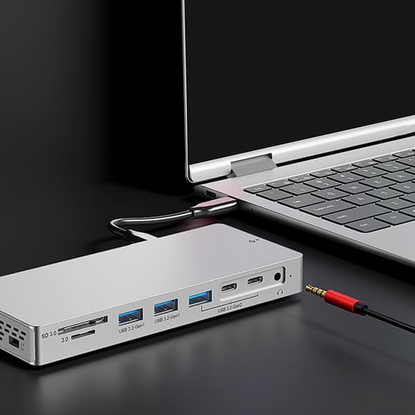 14-i-1 USB C Dock Aluminium 4K HDTV 10 Gbps USB 3.2 Gen2 100WPD til bærbar computer
