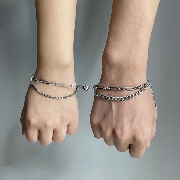 Love Heart Armband Dam Berlock Armband Mode Par Armband Magnetiskt hjärta för kvinnor Män Smycken Nyårspresenter null - C