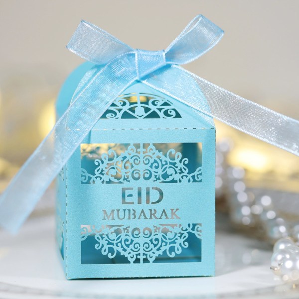 100 st Eid Mubarak godisask Ramadan dekoration ihåliga presentförpackningar Islamiska muslimska festtillbehör ivory