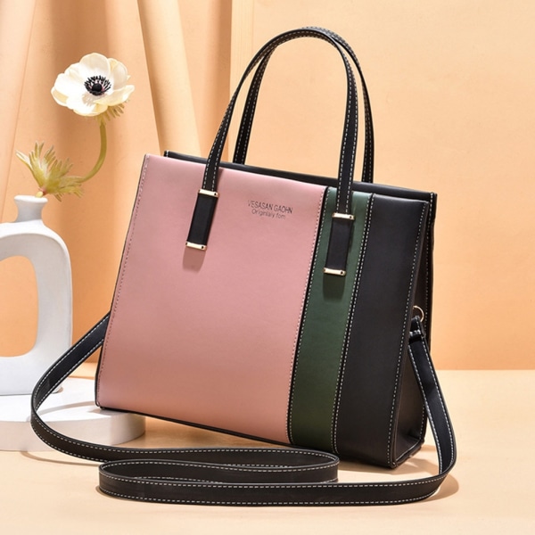 Lladies Crossbody axelväska Color Block Shouder Bag Handväska Khaki and black