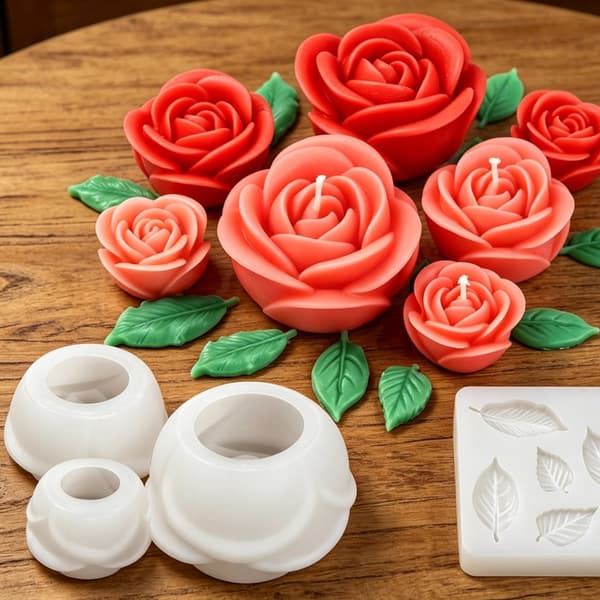 4 stk. blomsterlysform sæt rosensæt til gør-det-selv sæbeprojekter