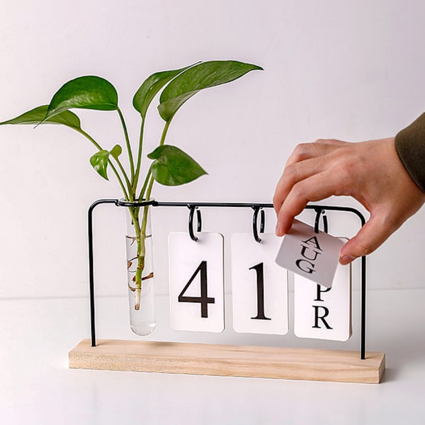 Skrivebords Evighedskalender Binder Nedtællingskalender med Træstativ Skrivebords Ornament Black