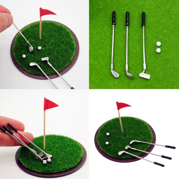 Minigolf Putting Green Gräsmodell Figurset Dockhus Sceninställning