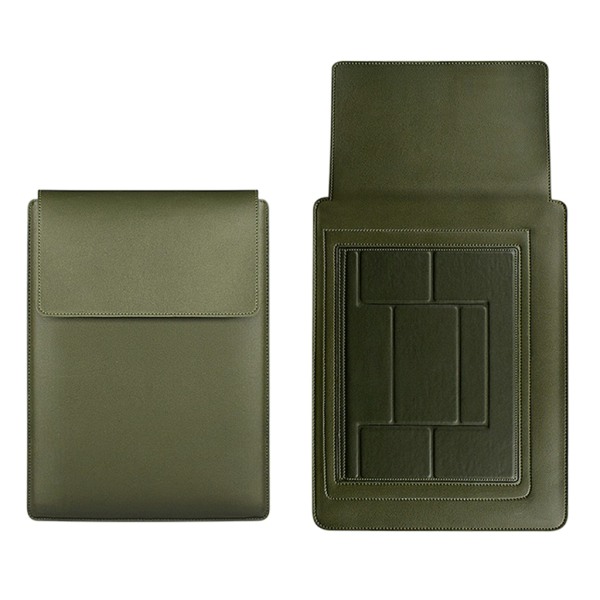 Case för bärbar dator i PU-läder 13/13,3/ 14/15,4 tum Notebook- cover Notebook-fodral Väska Vikbart stativ Musmatta 3 i 1 Army Green 13.3-inch