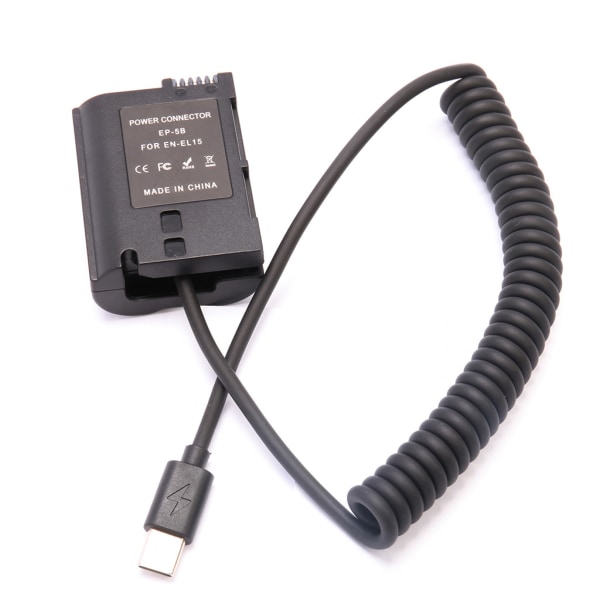 Power USB Type-C-kabel till EN-EL15 Dummy-batteri för Nikon D500 D600 D610 D750 D800 Z5 Z6 Z7 D7000