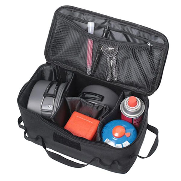 Camping opbevaringspose gasbeholder picnic køkkengrej redskaber kit arrangører Black
