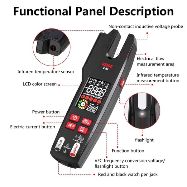 620V Digital Strömklämma Meter AmpMultimeter Handhållen Testare 9999 Räknare