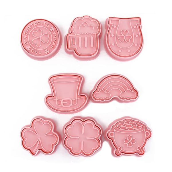 8 stykker Cookie Cutters Plast Pressable kjeks Cutters Cookie Stampers St. Patrick's Day Series Kjøkken Bakeverktøy