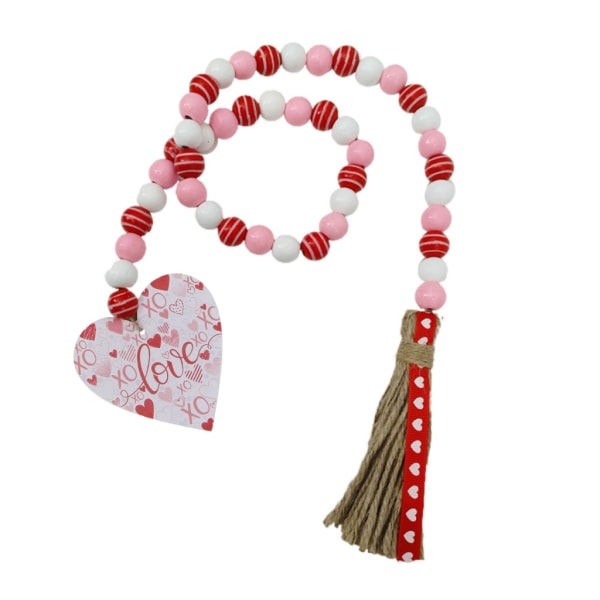 Alla hjärtans dag Träpärlgirland med tofsar Hängande hjärta Gnome Ornament Rustik bondgård Tiered bricka dekorationer